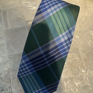 Tommy Hilfiger Blue and Green Plaid Tie